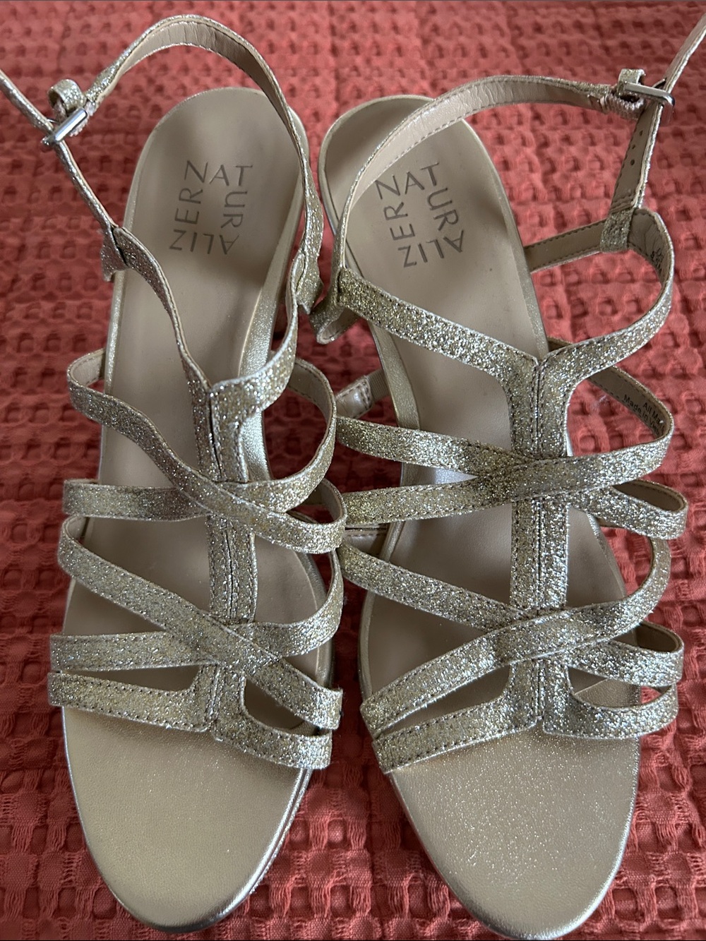Naturalizer Metallic Gold Glitter Strappy Heels